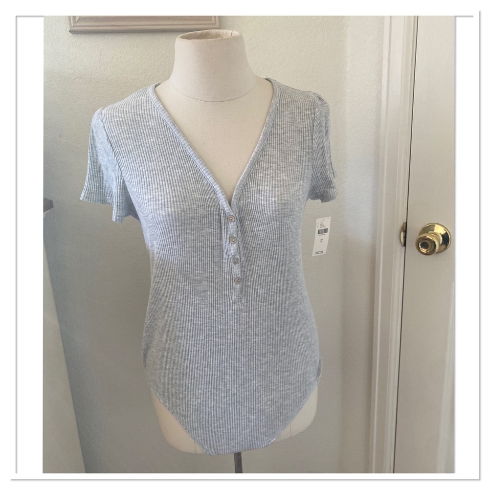 By Anthropologie Ribbed Henley Tee Bodysuit